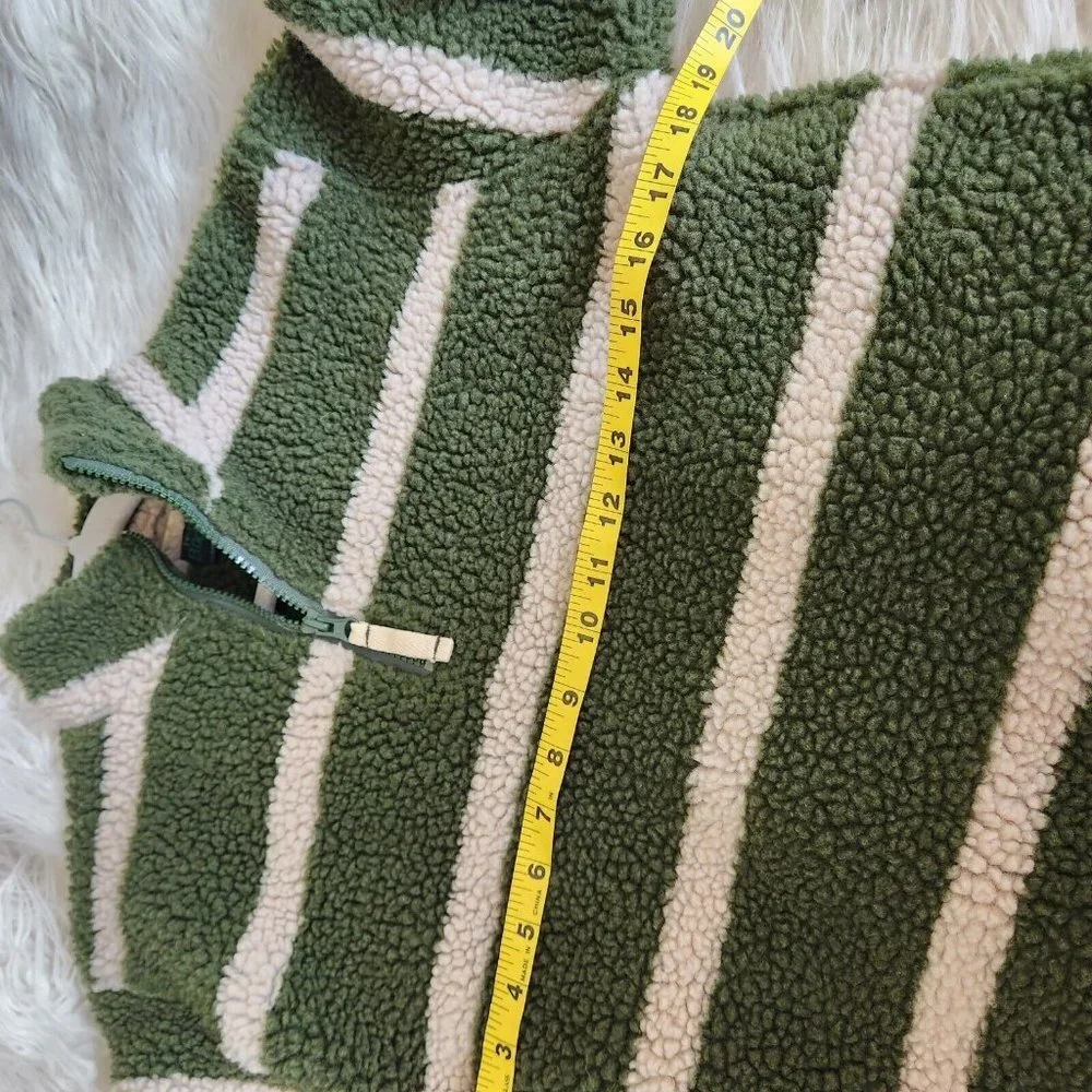 Mini Boden Boy’s Size 11 12 Green & Black Striped Sherpa Pullover‎ Jacket